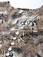 Jainish Women's Animal Print Puff Sleeves Crepe Midi Dress - Distacart