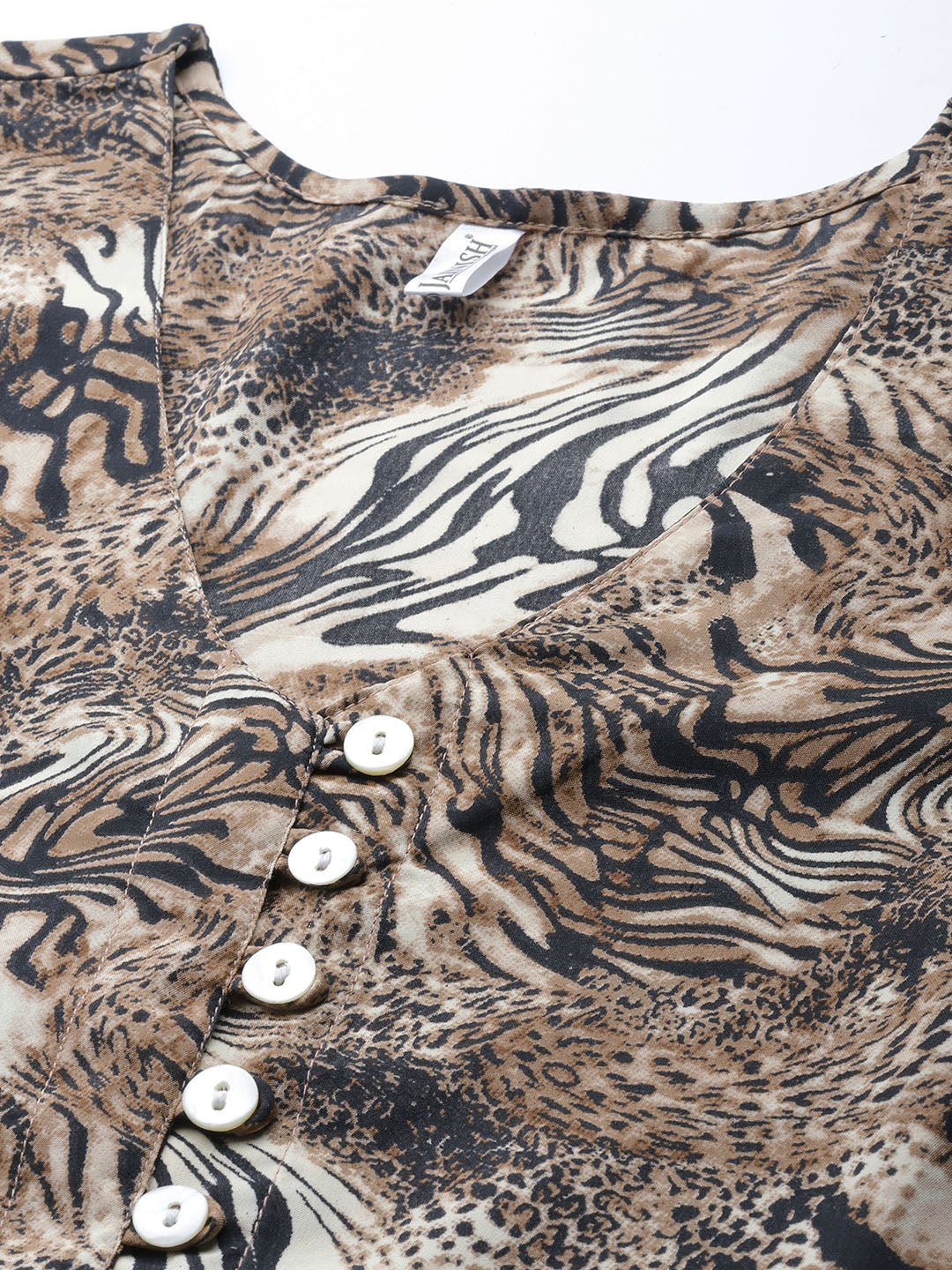 Jainish Women's Animal Print Puff Sleeves Crepe Midi Dress - Distacart