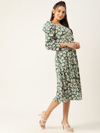 Jainish Women's Floral Print Puff Sleeves Crepe Midi Dress - Distacart