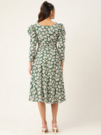 Jainish Women's Floral Print Puff Sleeves Crepe Midi Dress - Distacart