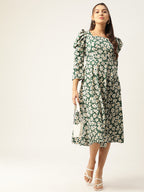 Jainish Women's Floral Print Puff Sleeves Crepe Midi Dress - Distacart