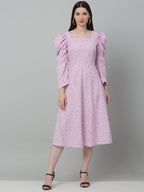 Jainish Women's WoFloral Print Square Neck Puff Sleeved flared Dress - Light-Purple - Distacart