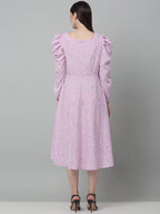 Jainish Women's WoFloral Print Square Neck Puff Sleeved flared Dress - Light-Purple - Distacart