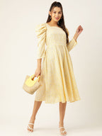Jainish Women's Floral Print Puff Sleeves Crepe Midi Dress - Distacart