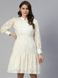 Jainish Women's Cream Net Tiered Dress - Distacart