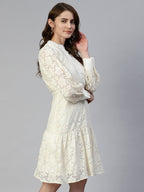 Jainish Women's Cream Net Tiered Dress - Distacart