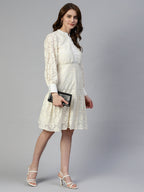 Jainish Women's Cream Net Tiered Dress - Distacart