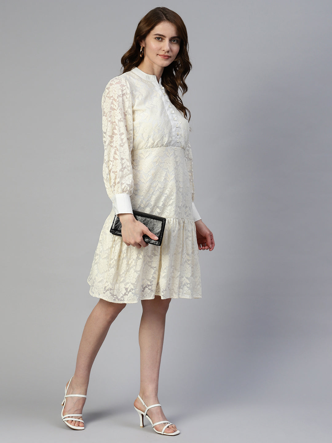 Jainish Women's Cream Net Tiered Dress - Distacart