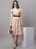 Jainish Women's Orange Printed A-Line Dresses With Belt - Distacart