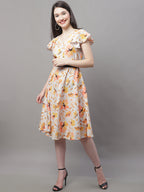 Jainish Women's Orange Printed A-Line Dresses With Belt - Distacart