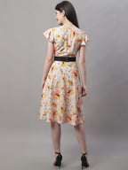 Jainish Women's Orange Printed A-Line Dresses With Belt - Distacart
