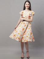 Jainish Women's Orange Printed A-Line Dresses With Belt - Distacart