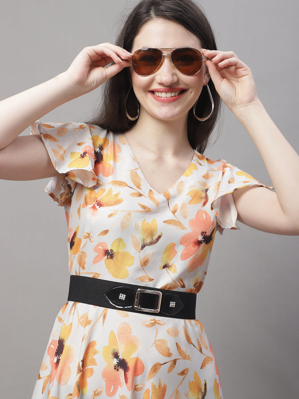 Jainish Women's Orange Printed A-Line Dresses With Belt - Distacart