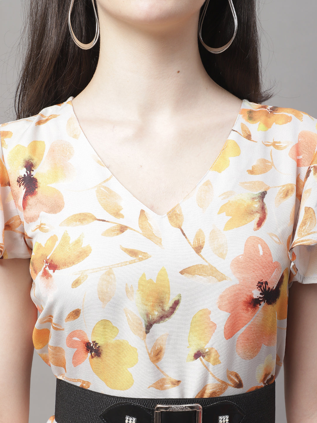 Jainish Women's Orange Printed A-Line Dresses With Belt - Distacart