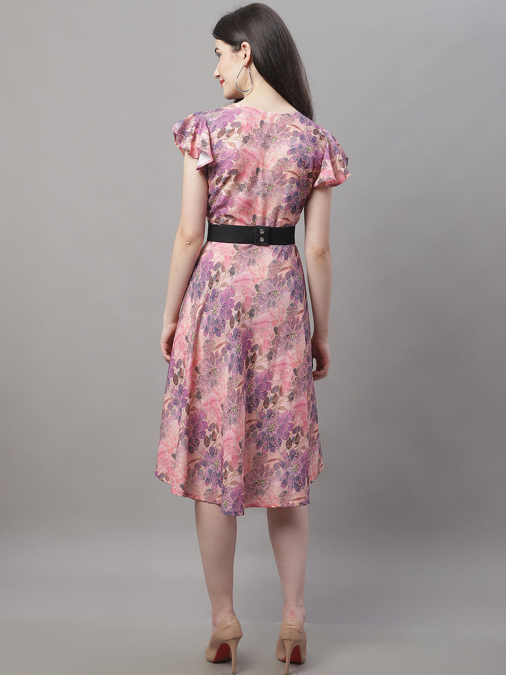 Jainish Women's Pink Printed A-Line Dresses With Belt - Distacart