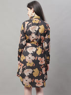 Jainish Women's Black Printed A-Line Dresses With Belt - Distacart
