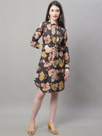 Jainish Women's Black Printed A-Line Dresses With Belt - Distacart