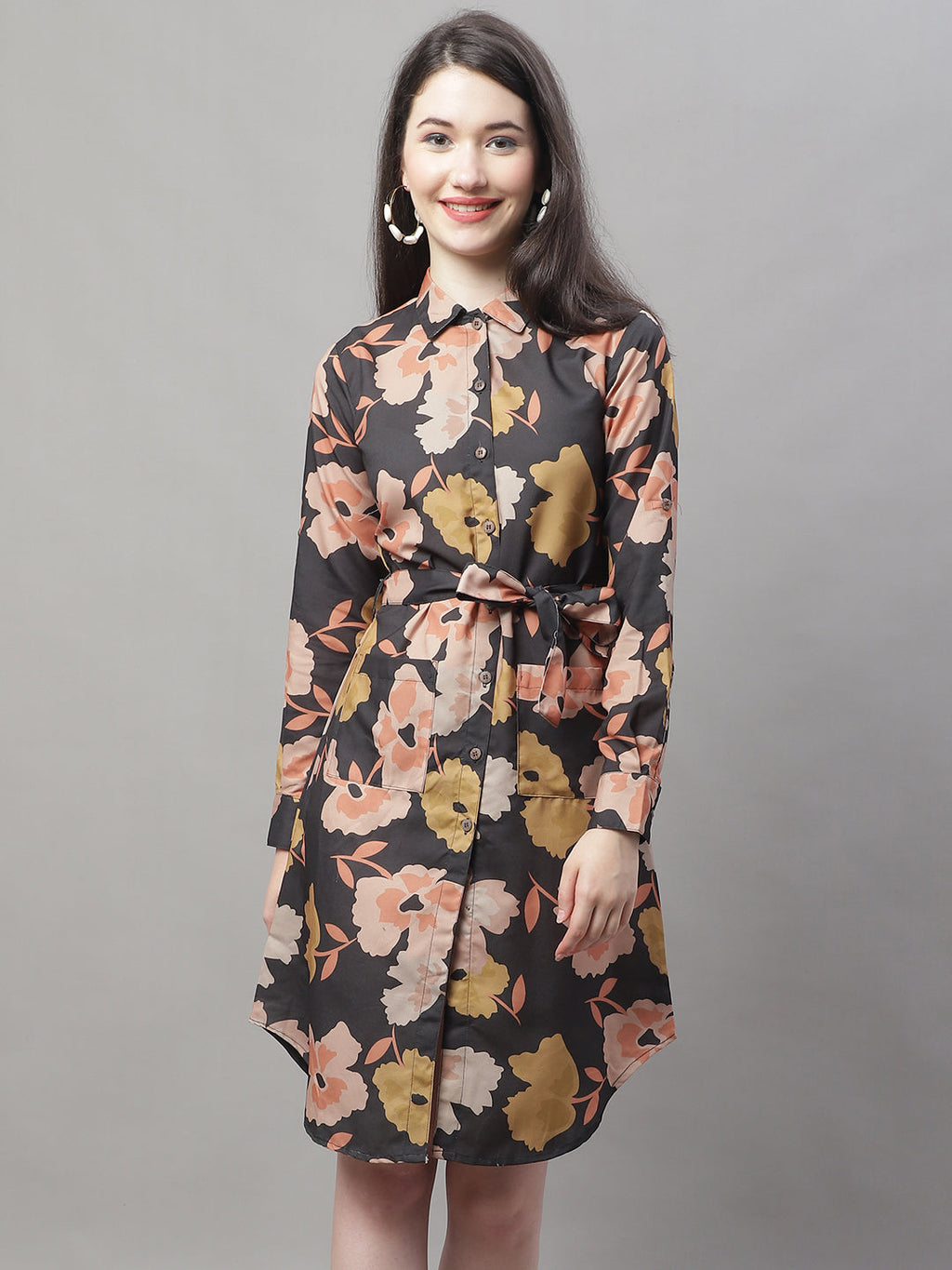 Jainish Women's Black Printed A-Line Dresses With Belt - Distacart