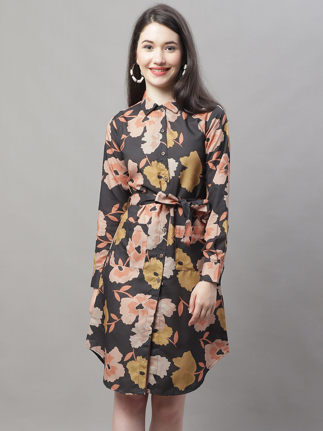 Jainish Women's Black Printed A-Line Dresses With Belt - Distacart