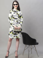 Jainish Women's White Printed A-Line Dresses With Belt - Distacart