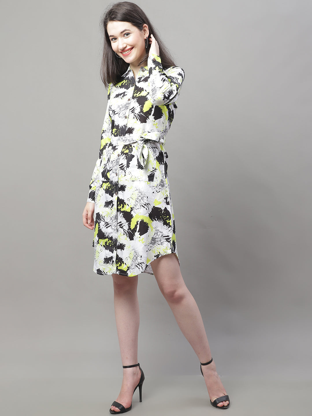 Jainish Women's White Printed A-Line Dresses With Belt - Distacart