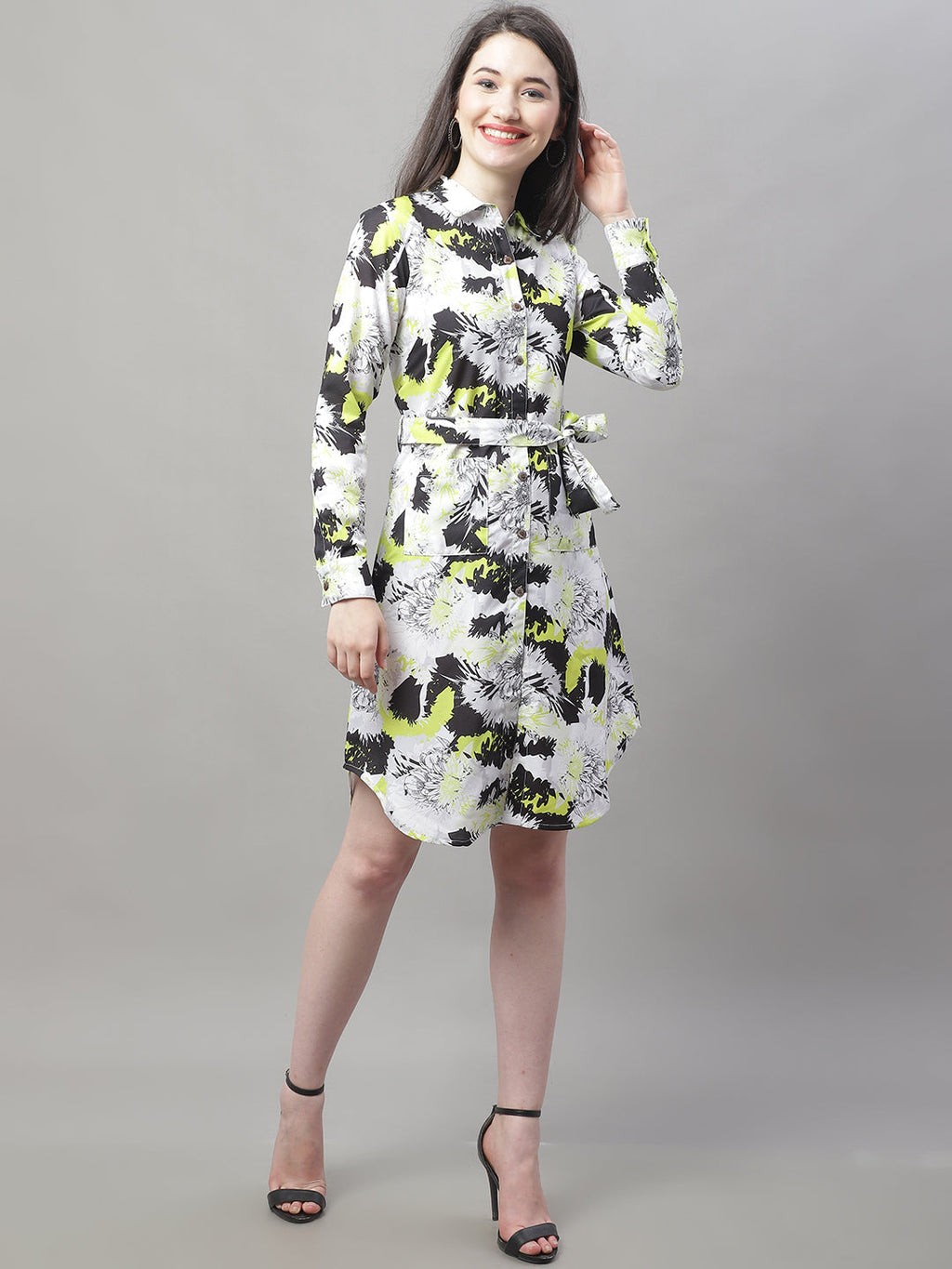 Jainish Women's White Printed A-Line Dresses With Belt - Distacart