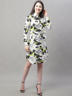 Jainish Women's White Printed A-Line Dresses With Belt - Distacart