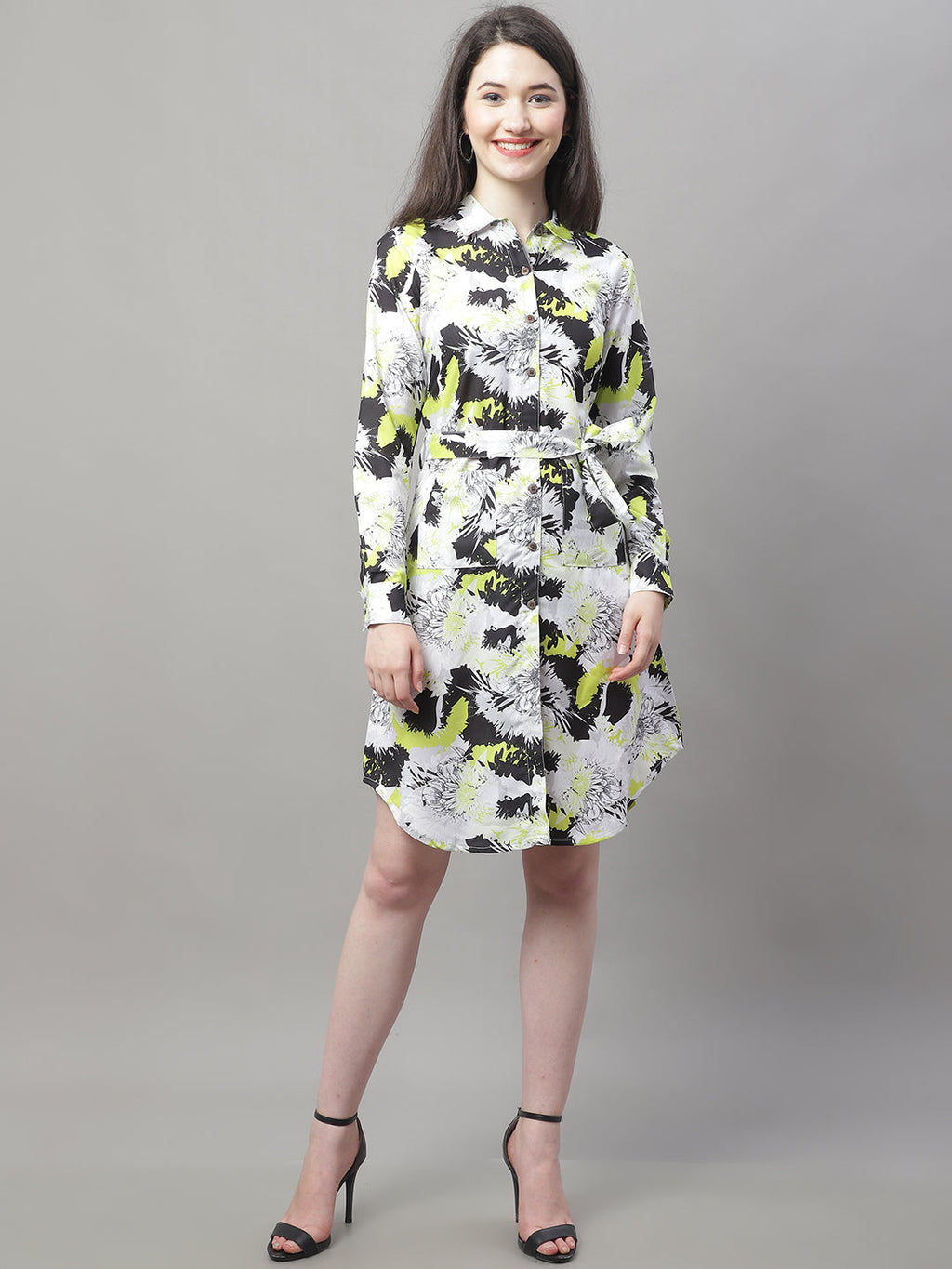 Jainish Women's White Printed A-Line Dresses With Belt - Distacart