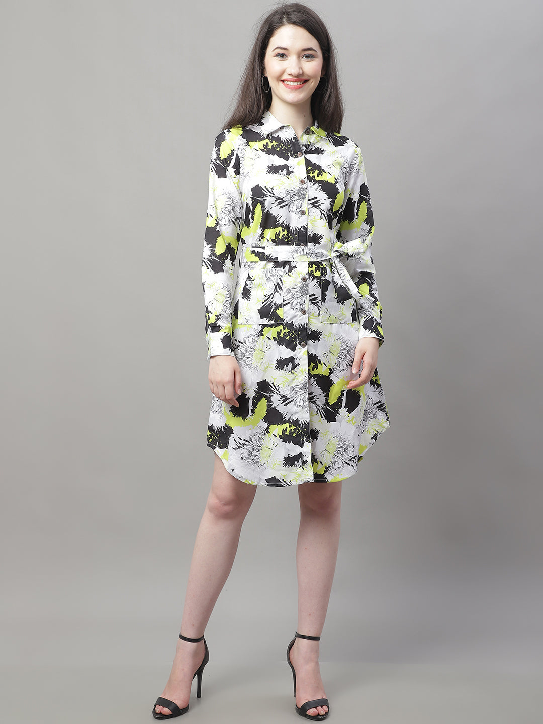 Jainish Women's White Printed A-Line Dresses With Belt - Distacart
