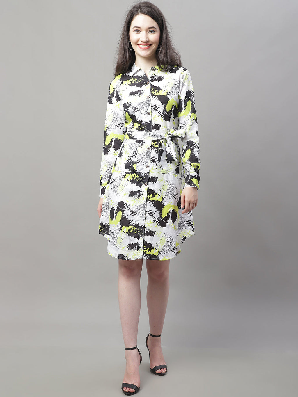 Jainish Women's White Printed A-Line Dresses With Belt - Distacart