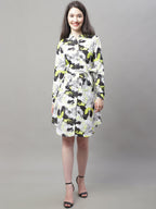 Jainish Women's White Printed A-Line Dresses With Belt - Distacart
