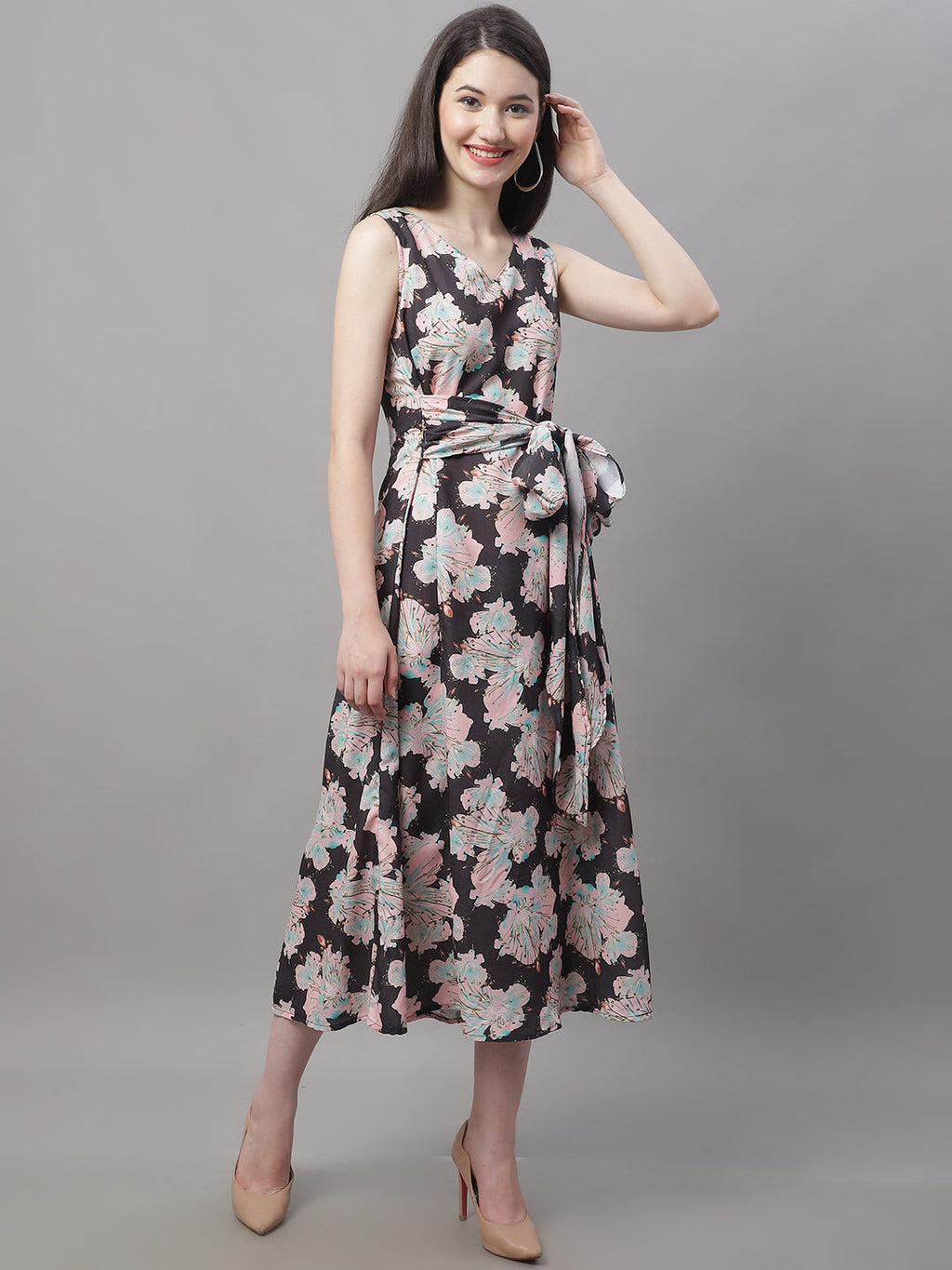 Jainish Women's Black Printed A-Line Dresses - Distacart