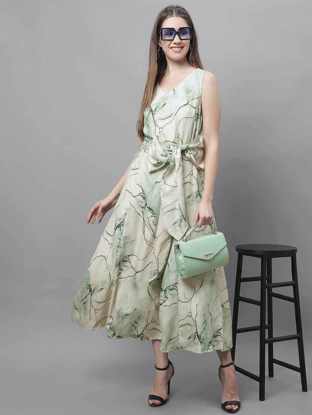 Jainish Women's Green Printed A-Line Dresses - Distacart