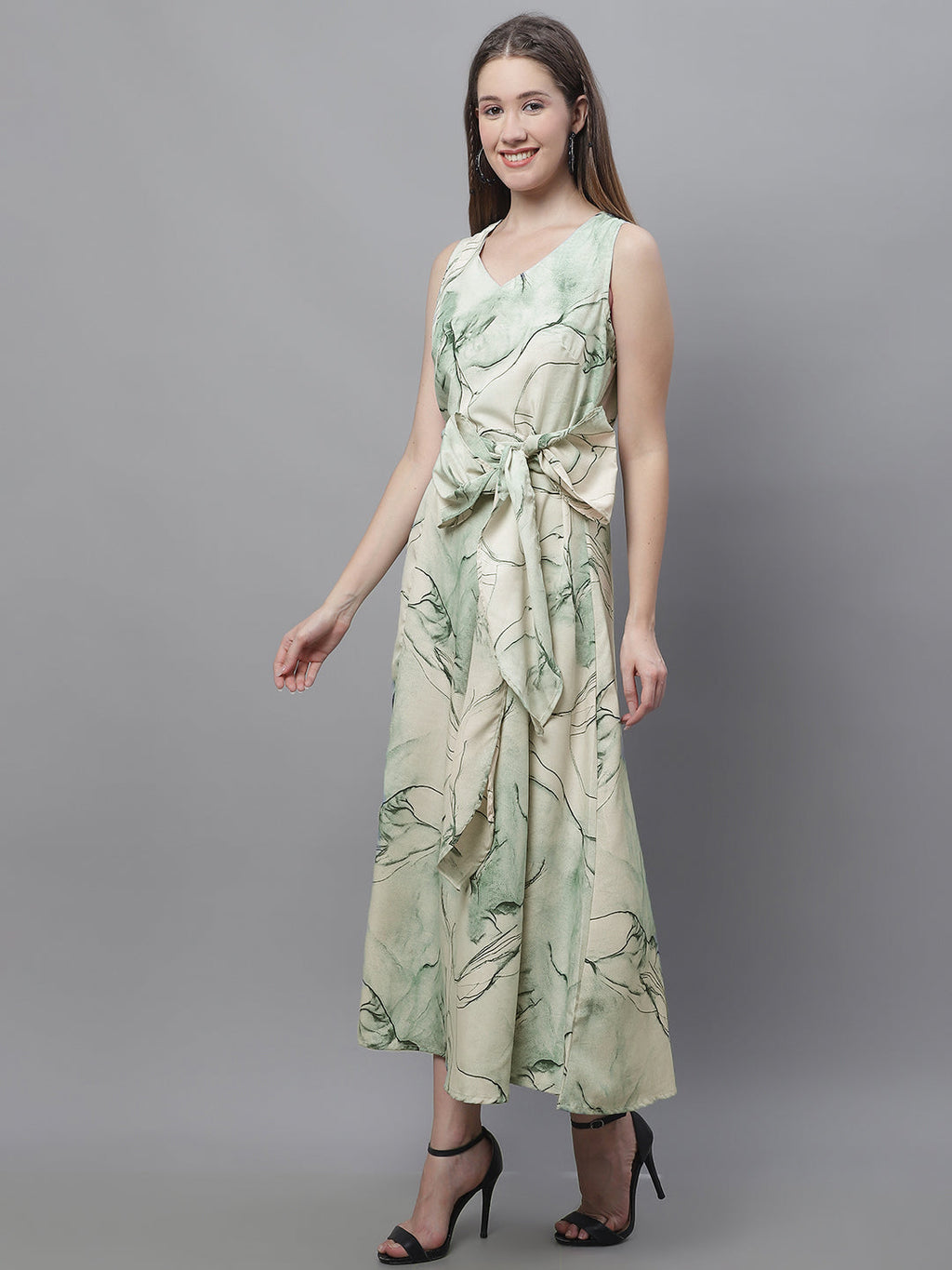 Jainish Women's Green Printed A-Line Dresses - Distacart