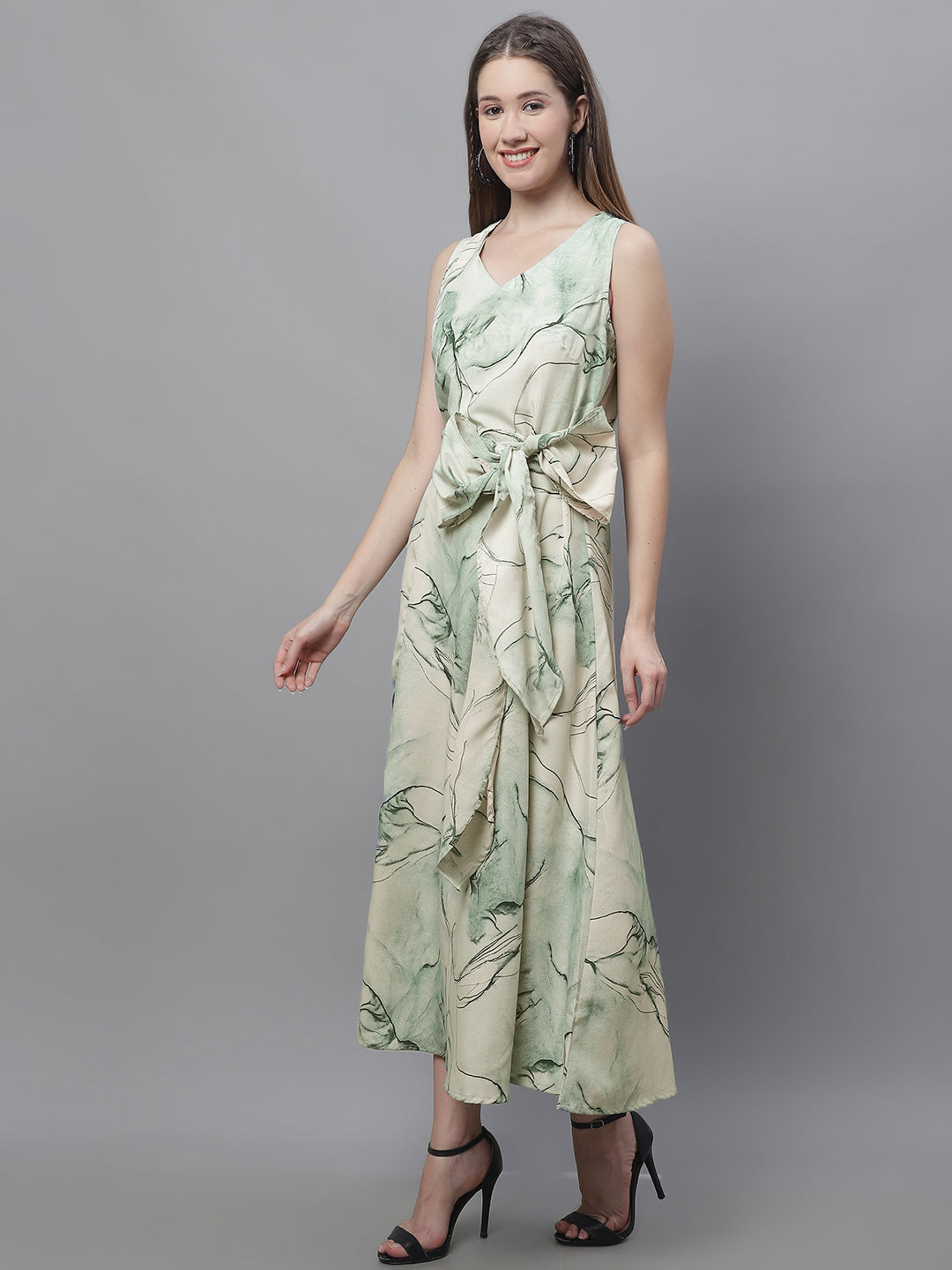Jainish Women's Green Printed A-Line Dresses - Distacart