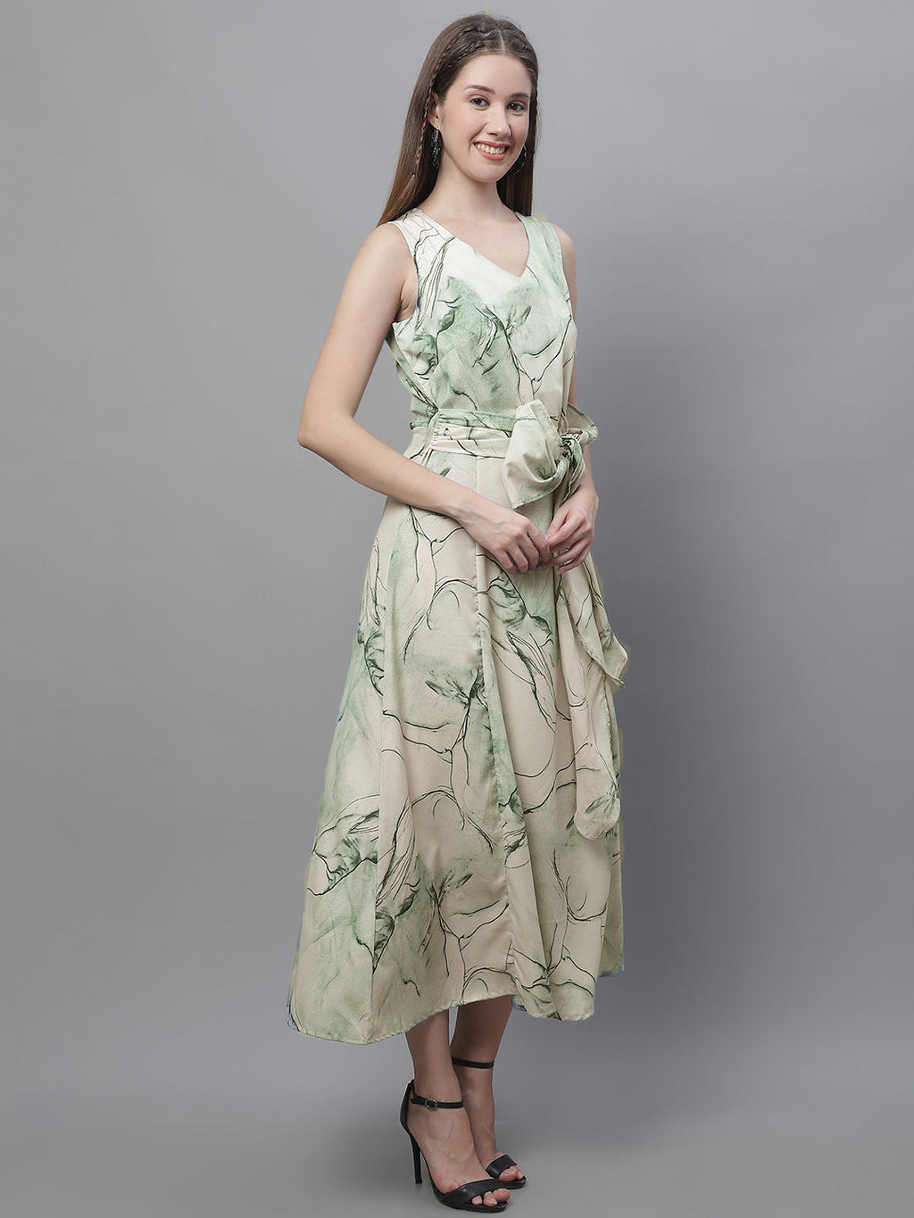 Jainish Women's Green Printed A-Line Dresses - Distacart