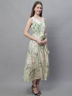 Jainish Women's Green Printed A-Line Dresses - Distacart
