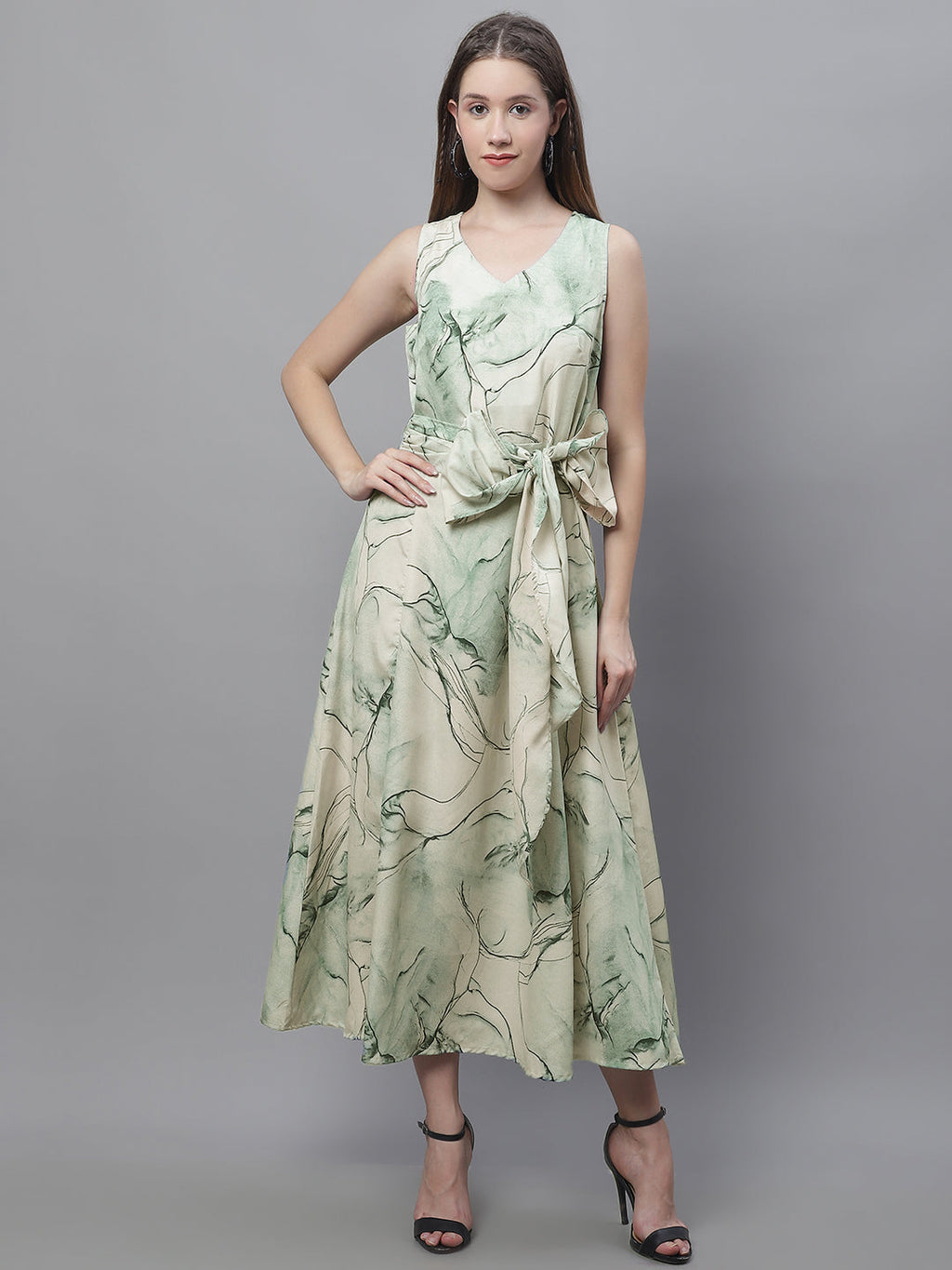 Jainish Women's Green Printed A-Line Dresses - Distacart