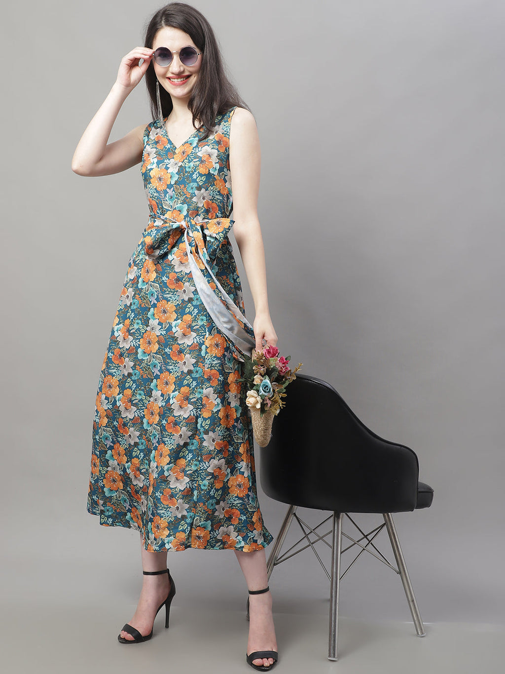 Jainish Women's Teal Blue Printed A-Line Dresses - Distacart
