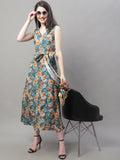 Jainish Women's Teal Blue Printed A-Line Dresses - Distacart