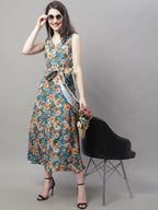 Jainish Women's Teal Blue Printed A-Line Dresses - Distacart