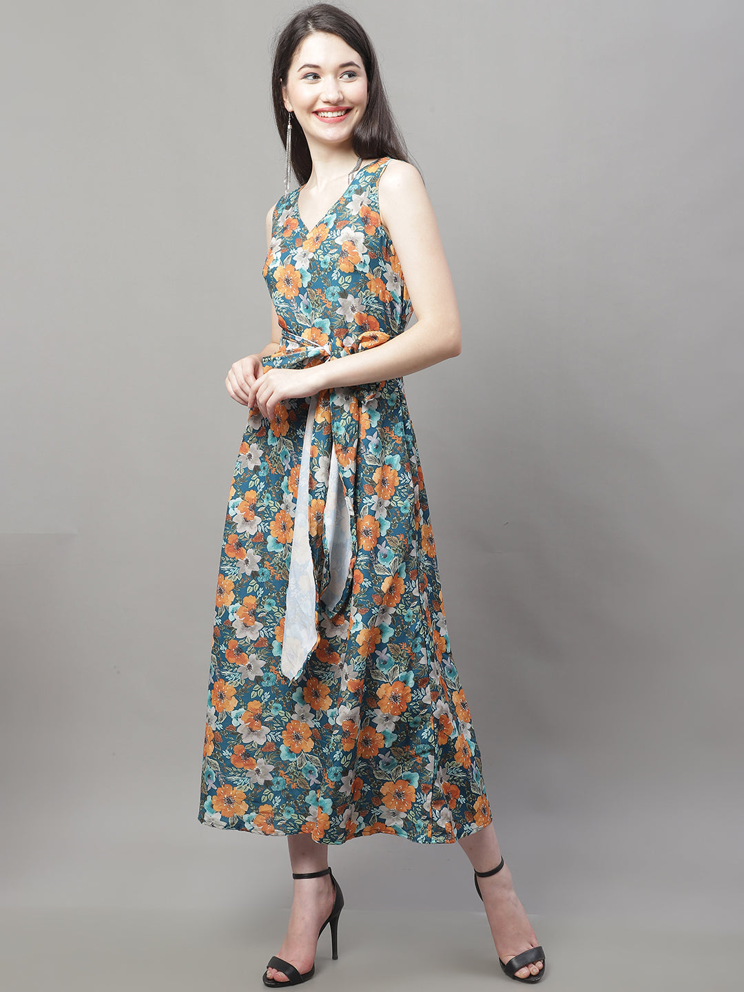 Jainish Women's Teal Blue Printed A-Line Dresses - Distacart