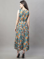 Jainish Women's Teal Blue Printed A-Line Dresses - Distacart