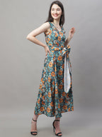 Jainish Women's Teal Blue Printed A-Line Dresses - Distacart