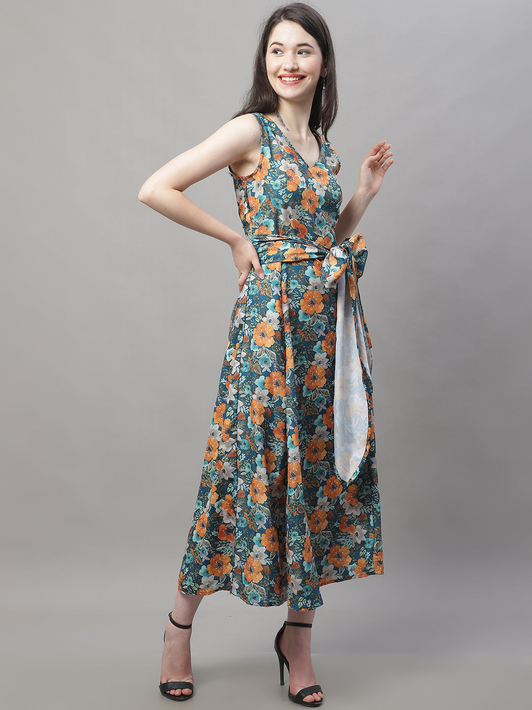 Jainish Women's Teal Blue Printed A-Line Dresses - Distacart
