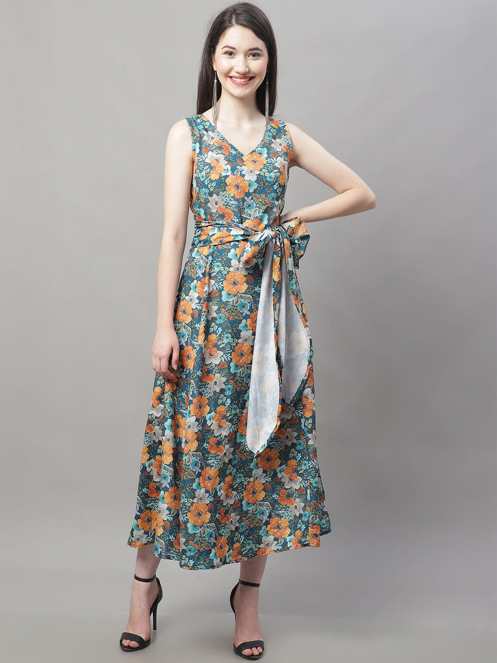 Jainish Women's Teal Blue Printed A-Line Dresses - Distacart