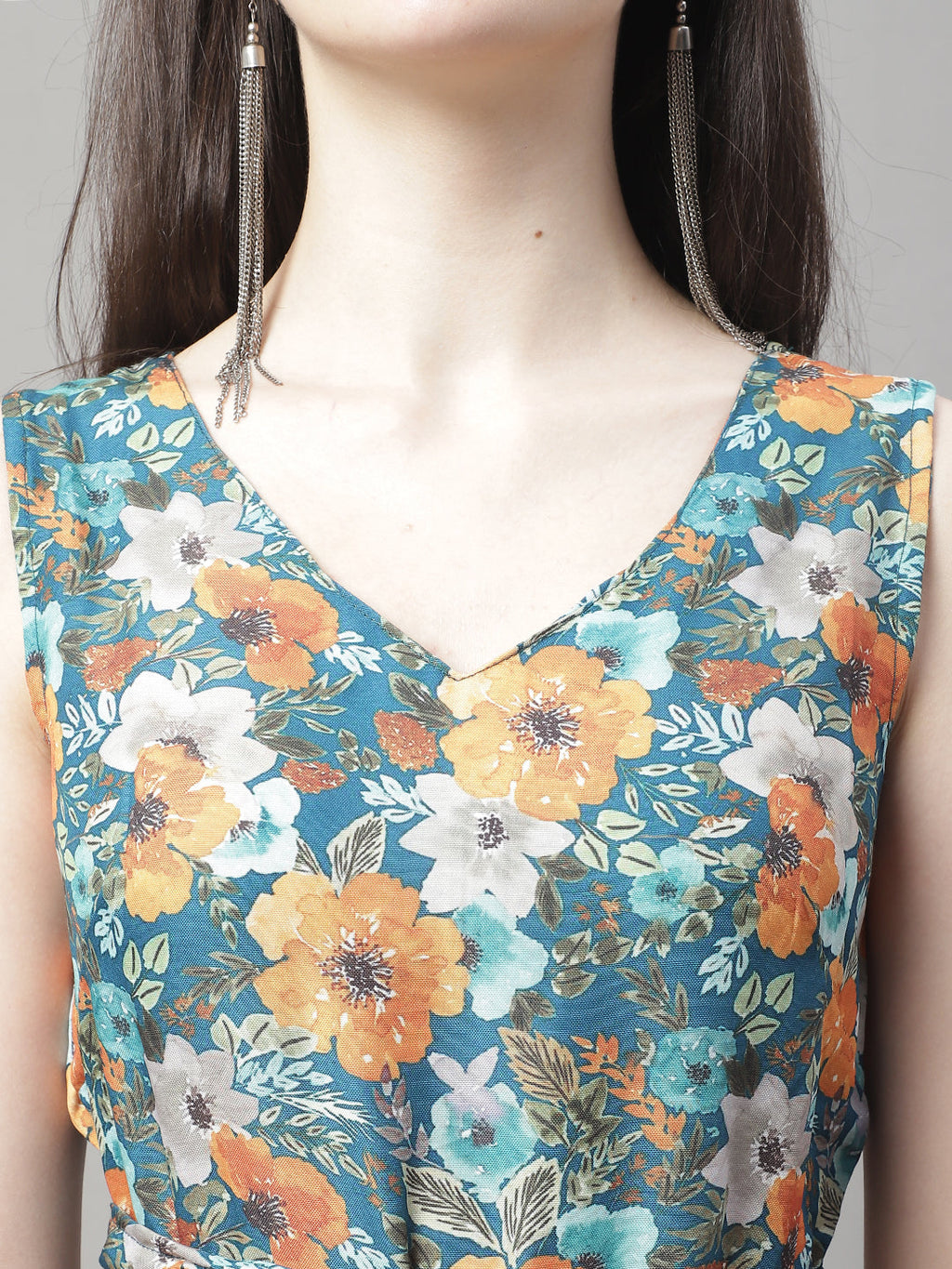 Jainish Women's Teal Blue Printed A-Line Dresses - Distacart