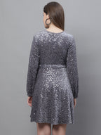 Jainish Women's WoSequin Velvet A-line dress - Grey - Distacart
