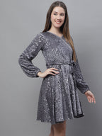 Jainish Women's WoSequin Velvet A-line dress - Grey - Distacart