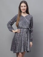 Jainish Women's WoSequin Velvet A-line dress - Grey - Distacart